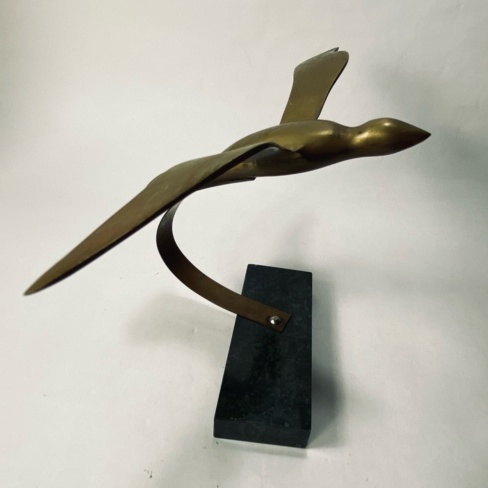 6" Vintage Mid Century Modern Solid Brass Sea Gull Sculpture Bird Marble Base - Picture 3 of 15